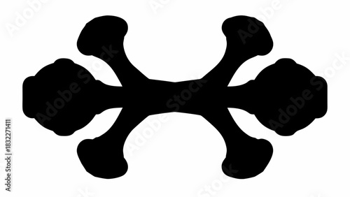 Symmetrical black silhouette of a stylized bone structure with rounded ends isolated on white background