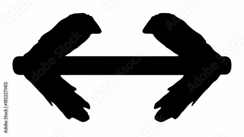 Silhouette of a black double headed arrow with a cylindrical shaft pointing in opposite directions