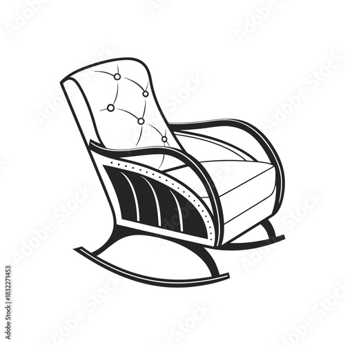Classic tufted rocking chair illustration with curved wood frame