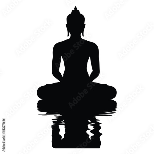 Silhouette of a woman in a lotus yoga pose, a vector illustration of body, health, and spiritual peace