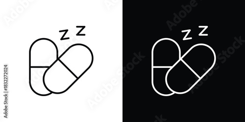 Sleeping pills icon line drawing clipart symbol. Vector illustration