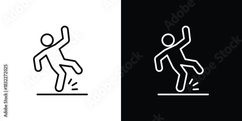 Slippery floor icon line drawing clipart symbol. Vector illustration
