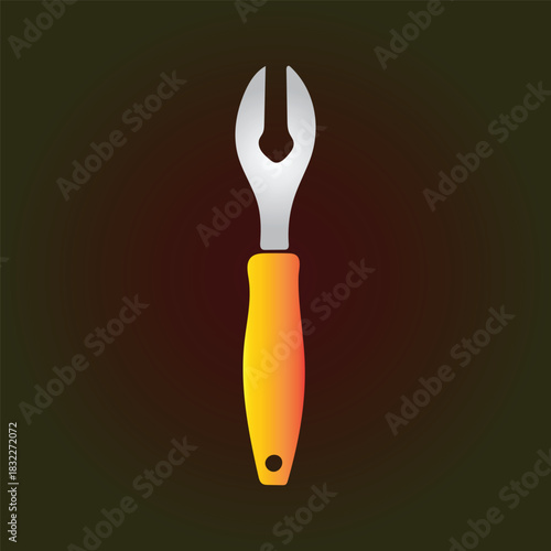 Illustration of a silver and orange wrench on a dark brown background