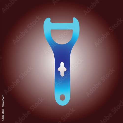 A blue and cyan bottle opener with a cross shape on a dark background