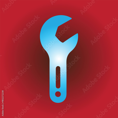 Light blue wrench on a red background, a symbol of repair and maintenance