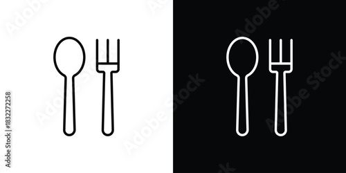 Spoon and Fork icon line drawing clipart symbol. Vector illustration