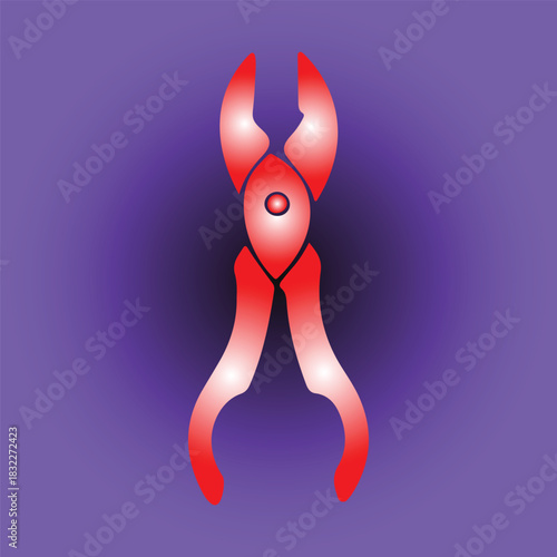 Red and white pliers on a blue background, a tool for gripping objects