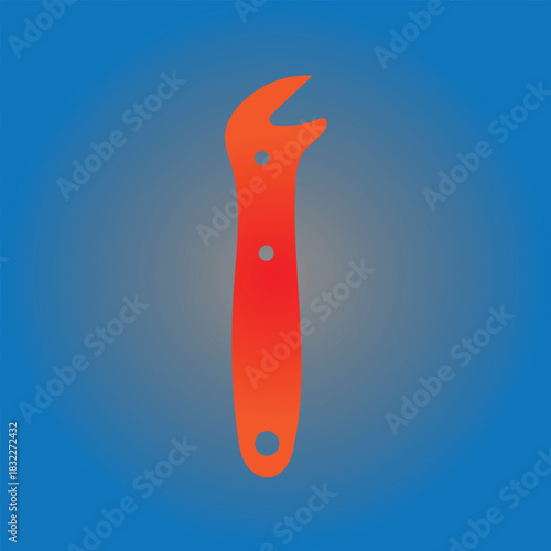 Orange wrench on a blue background for tightening and loosening fasteners