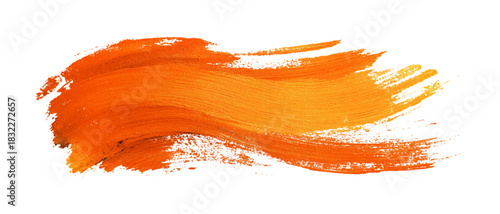 Paint brush stroke with orange on white background. Abstract texture.