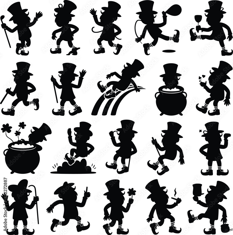 Fototapeta premium Leprechaun St. Patrick's Day Silhouette Set