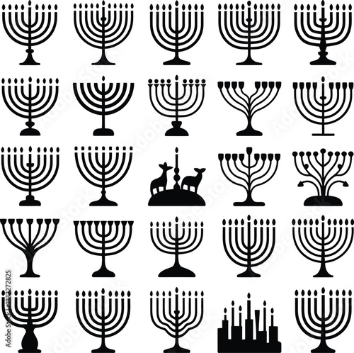 Jewish Menorah and Hanukkah Candelabra Icons
