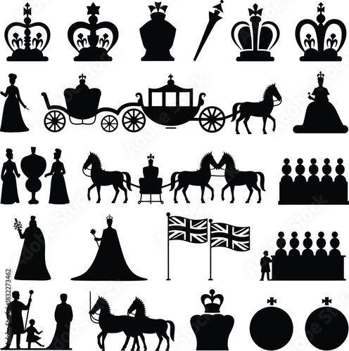 Royal Monarchy and Queen Carriage Silhouettes