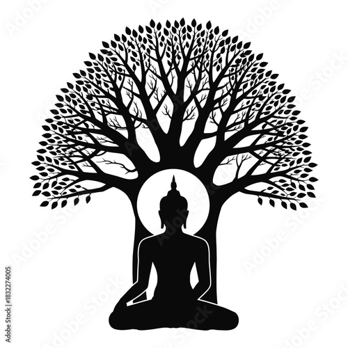 Yoga meditation silhouette illustration of people sitting in a peaceful lotus pose for relaxation and spiritual health