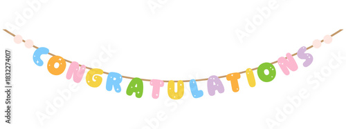 vector of congratulations garland banner with pastel bubble letters and transparent background