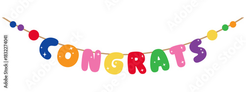 colorful vector of congrats message on garland with rounded letters and transparent background