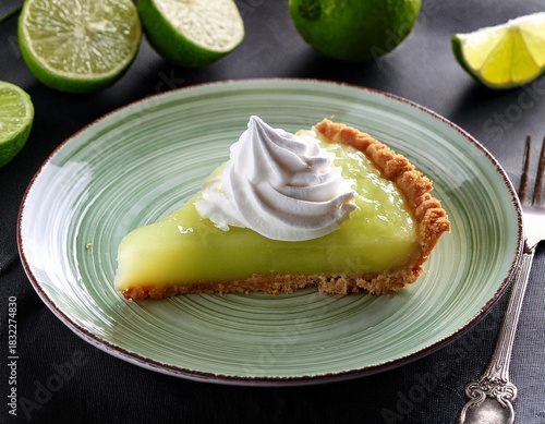 lime pie slice whipped cream and limes © Cory