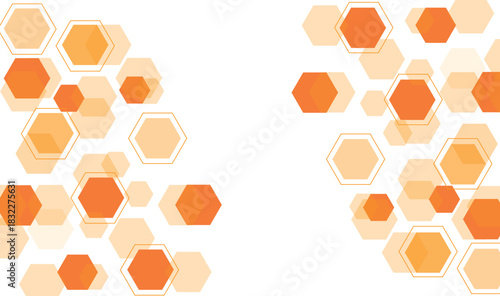 Abstract pattern of soft Orange hexagons in various sizes, arranged randomly across a white background. The hexagons have different opacity levels, creating a light, airy, and modern geometric look.