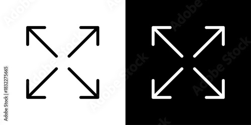 Arrows pointing outward, representing expand action, fullscreen mode, enlarging content, and increasing viewing area.