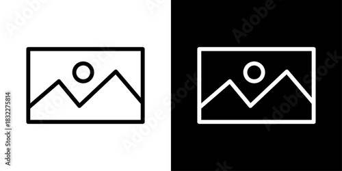 Picture frame icon with a mountain and sun shape, representing images, photos, media files, and visual content display.