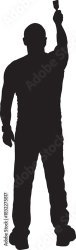 vector, silhouette of  back view of a man standing and painting