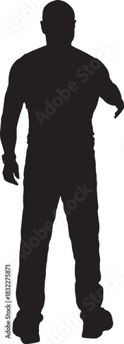 vector, silhouette of a back view of a man shaking hands with an imaginary person
