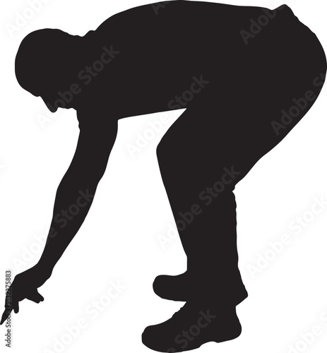 vector, silhouette man bent over drawing on the ground