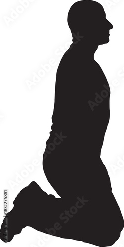 vector, ssilhouette of side view of a man kneeling on the floor