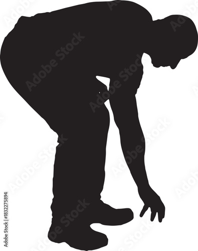 vector, silhouette of  side view of a man crouching picking up from the ground