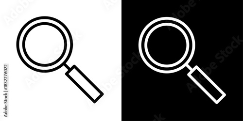 Magnifying glass icon representing search functionality, used to find items, explore data, and locate information quickly.