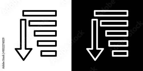 Downward sorting icon showing descending order, arranging items from high to low, large to small, or Z to A.