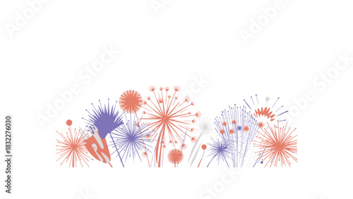 Vibrant abstract watercolor fireworks display in red blue and white against a clean white background