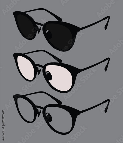 Three color eyewear glasses on a gray background