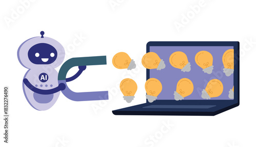 Robot attracting light bulb with magnet