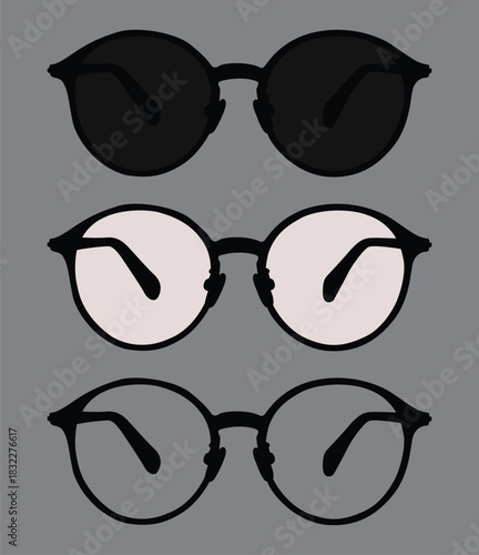 Three color eyewear glasses on a gray background