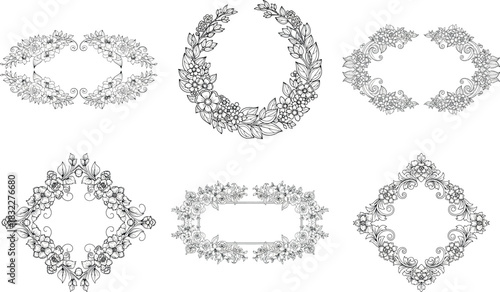 Elegant floral frames collection isolated on transparent background, perfect for wedding invitations and greeting cards design