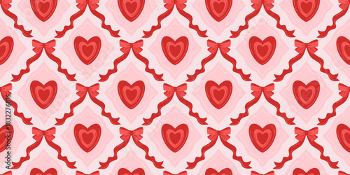Preppy Сoquette Bows and Hearts Seamless Pattern