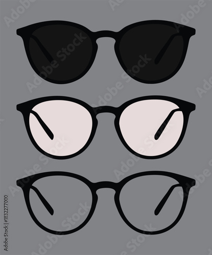 A black glass and white glass with a frame eyewear glasses on a gray background