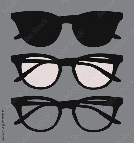 A black glass and white glass with a frame eyewear glasses on a gray background