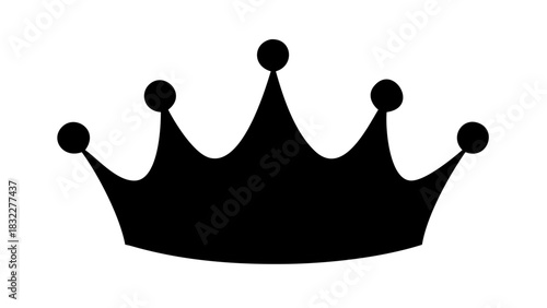 Illustration of a black crown with five points each topped with a circle on a white background design