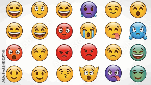 Collection of various cartoon emoji faces displaying a range of different emotional expressions here