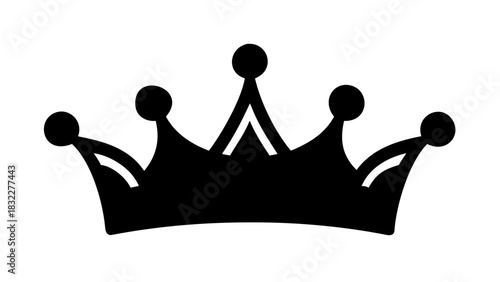 Illustration of a black crown with five rounded points and a geometric design in the center point