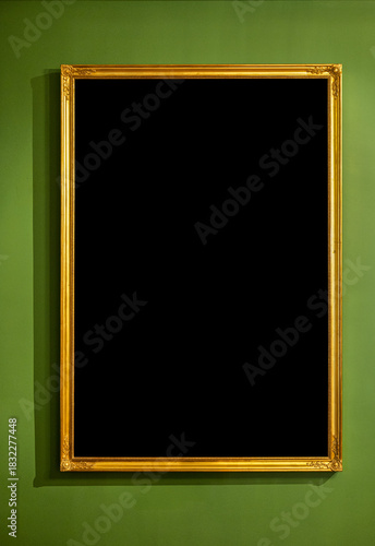 Wallpaper Mural Ornate golden frame on a green wall. Vintage luxury style mockup with black copy space for portraits or art. Torontodigital.ca