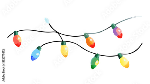 Colorful string of vibrant festive lights illustration, perfect for holiday decorations, celebrations, parties, and adding a cheerful glow to any special event or design project