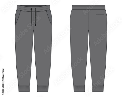 Grey sports training pants mockup front and back view