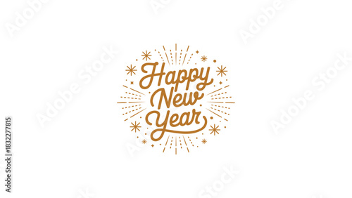 Festive happy new year lettering with sparkling fireworks and confetti creating a celebratory atmosphere