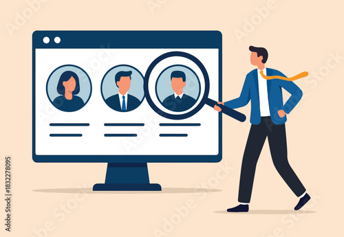 Analyze candidate, employee performance review, evaluation or analysis, choose recruitment applicants, staff or finding right person for job concept, businessman analyzing employee or job candidates.