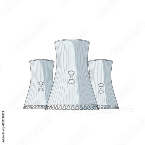 Modern nuclear power plant cooling towers, a clean energy solution for the future, providing energy in a sustainable and efficient way for generations