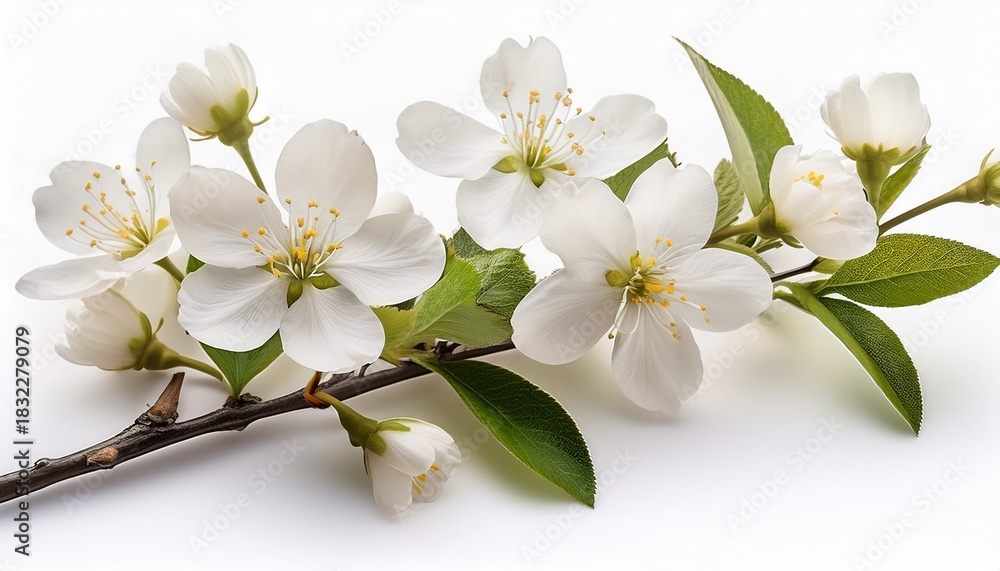Obraz premium spring branch with white flowers isolated on white background