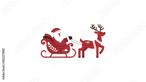Festive red silhouette of santa claus riding in a sleigh pulled by a reindeer