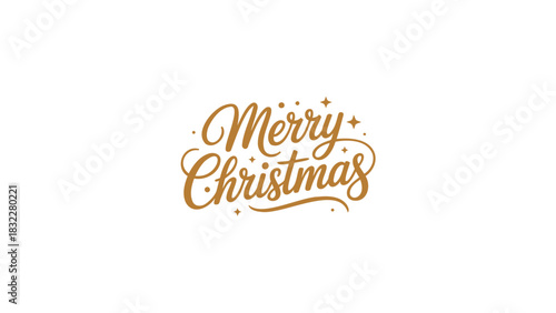 Elegant golden merry christmas calligraphy with sparkling confetti and stars on white background